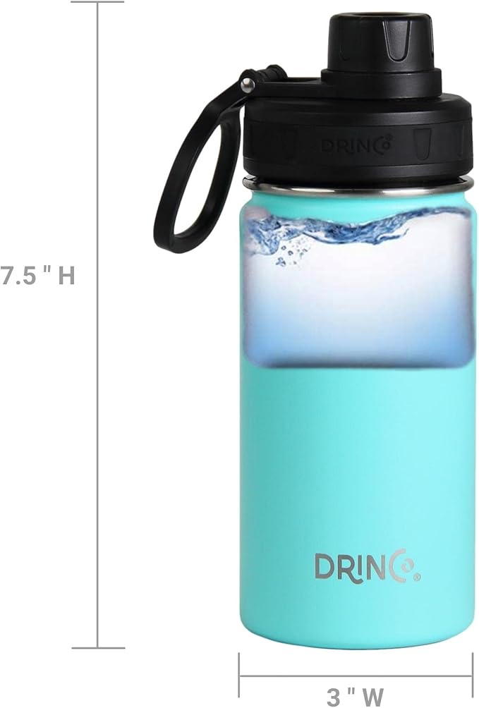 DRINCO Stainless Steel Water Bottle Spout Lid Vacuum Insulated Double Wall Water Bottle Wide Mouth (40oz 32oz 22oz 18oz 14oz) Leak Proof Keeps Cold or Hot (14 oz, 14oz Teal)-Ruum Studio Home