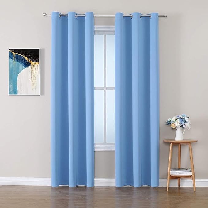 ChrisDowa Grommet Room Darkening Curtains for Bedroom and Living Room - 2 Panels Set Thermal Insulated Blackout Curtains (Sky Blue, 42W x 84L)-Ruum Studio Home