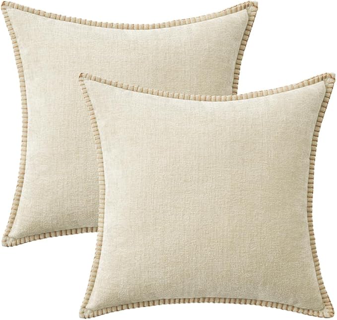MIULEE Pack of 2 Christmas Pillow Covers 20x20 Inch Cream White Farmhouse Decorative Throw Pillow Covers with Stitched Edge Soft Chenille Solid Dyed Couch Pillow Covers for Sofa Bed Living Room-Ruum Studio Home