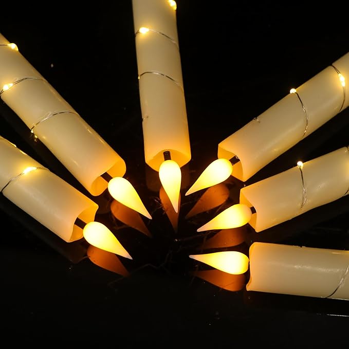 GenSwin Flameless Taper Candles with Remote and String Lights, Ivory Real Wax Taper Candles Battery Operated, LED Flameless Battery Candlesticks for Home Holiday Decor(Set of 6)-Ruum Studio Home