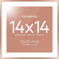 Homeforia 14x14 Picture Frame Rose Gold, High End Metal 14 x 14 Square Poster Frame with Mat 12 x 12 Photo, 14x14 Frame Matted to 12x12 Print, 14by14 Hanging Frames, Tempered Glass, Wall Kit, Set of 1-Ruum Studio Home