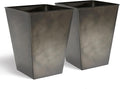 KOL 18''H. Bright Glazed Planter with Drainage Hole, Set of 2, Galvanized Steel Planter Pots for Indoor & Outdoor Use, Decorative Flower Plant Pots for Front Porch, Patio, Deck - Black-Ruum Studio Home