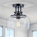 WUZUPS Chandelier Rustic Farmhouse Industrial Round Semi-flushmount Ceiling LED Light Fixture with Clear Glass Shades for Bathroom Kitchen Foyer Entryway, H 10" x W 10", E26 Base, Black-Ruum Studio Home