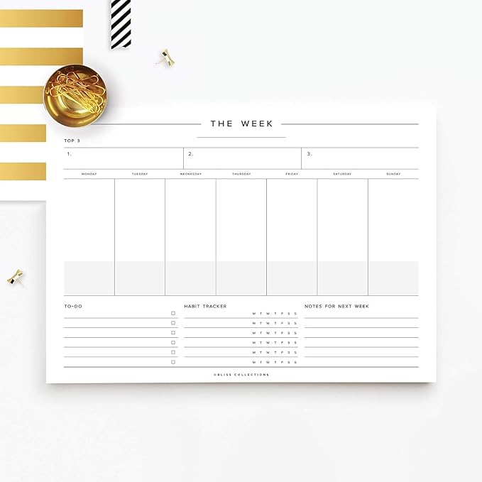 Bliss Collections Weekly Planning Pad, To Do List Notebook - Undated Tear-Off Sheets Notepad - Work Calendar, Organizer, Scheduler for Goals, Tasks - Minimalist, 8.5" x 11", 50 Sheets-Ruum Studio Home