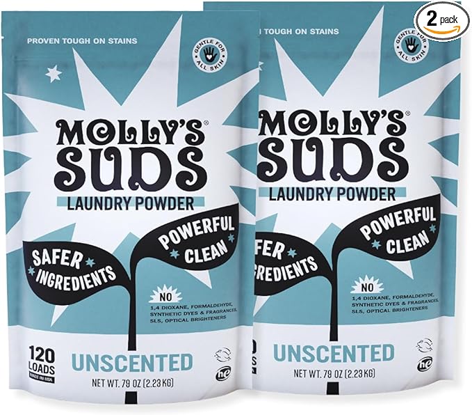 Molly's Suds Original Laundry Detergent Powder | Clean Laundry Detergent Powder for Sensitive Skin | Simple, Effective Ingredients, Stain Fighting | 240 Loads (Unscented)-Ruum Studio Home