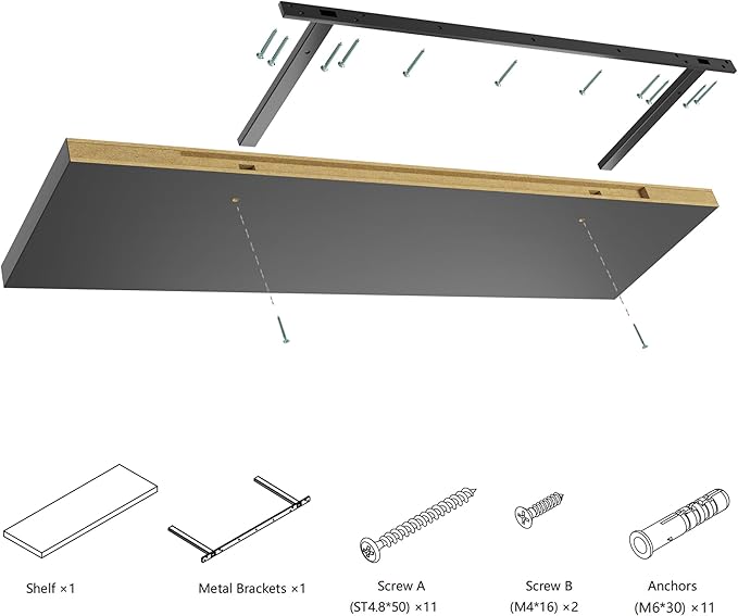 Wall Shelf Set of 2, Black Floating Shelves 30 in W x 10 in D x 1 in H, Wooden Floating Wall Shelf with Invisible Brackets for Living Room/Bedroom/Bathroom/Kitchen Storage and Decor-Ruum Studio Home