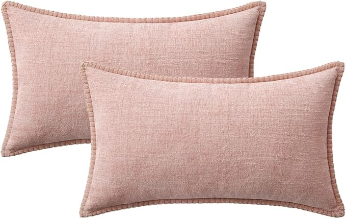 MIULEE Pack of 2 Couch Throw Pillow Covers 12x20 Inch Pink Valentine Farmhouse Decorative Pillow Covers with Stitched Edge Soft Chenille Solid Dyed Spring Pillow Covers for Sofa Bed Living Room-Ruum Studio Home