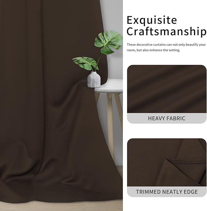 Easy-Going Blackout Curtains for Bedroom, Solid Thermal Insulated Grommet and Noise Reduction Window Drapes, Room Darkening Curtains for Living Room, 2 Panels(46x63 in, Dark Brown)-Ruum Studio Home