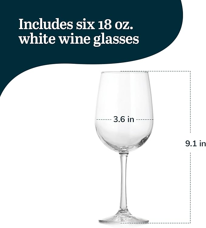 Libbey Vina White Wine Glasses Set of 6, 18.25 Oz Elegant, Fancy Glasses Drinking Set, Stemmed Wine Glasses for Weddings, Birthdays, Parties and More-Ruum Studio Home
