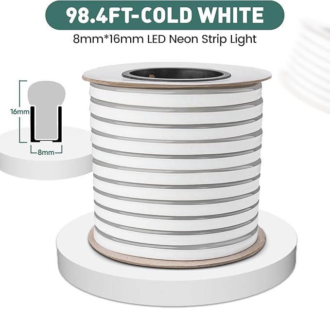 GZBtech Flexible LED Neon Rope Lights 100FT,AC 110-120V Waterproof Strip Light, 120 LEDs/M Cuttable Connectable Neon Lighting for Indoor Outdoor Home Decor/Commercial Building Use-Cold White 30M-Ruum Studio Home