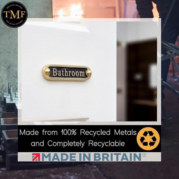 Bathroom Brass Door Sign. Traditional Style Home Décor Wall Plaque Handmade By The Metal Foundry UK.-Ruum Studio Home