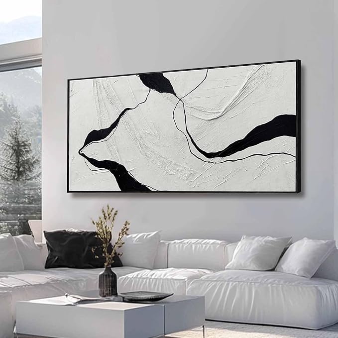Large Framed Abstract Wall Art 29"x58" Black and White Contemporary Line Canvas Neutral Wall Decor for Modern Living Room Office Bedroom-Ruum Studio Home