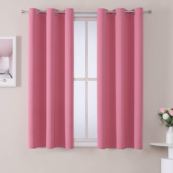 ChrisDowa Grommet Room Darkening Curtains for Bedroom and Living Room - 2 Panels Set Thermal Insulated Blackout Curtains (Pink, 42W x 63L)-Ruum Studio Home