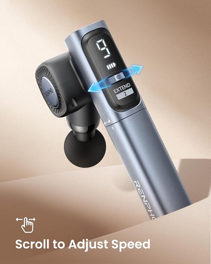 RENPHO Massage Gun with Adjustable Angles and Extension Handle, Handheld Percussion Muscle Massager Deep Tissue with Portable Carry Case for Men Women, Extend 2-Ruum Studio Home