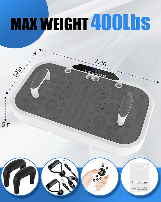 Vibration Plate Exercise Machine, 8000 Vibrations/min Adjustable Fitness Platform, 400 Lbs Capacity Whole Body Workout Extra Large Size Platform with Bluetooth for Weight Loss, Women & Men-Ruum Studio Home