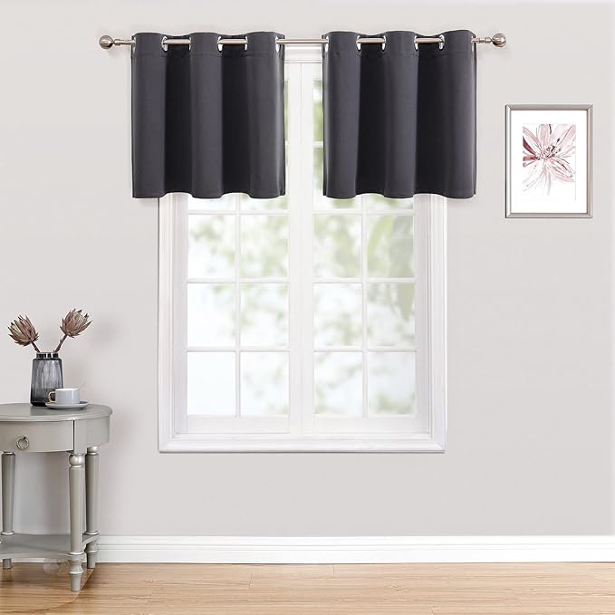 ChrisDowa Small Kitchen Valances for Windows - Grommet Short Thermal Insulated Room Darkening Window Valances Curtains for Living Room (2 Panels, Dark Grey, 52 x 18 Inch)-Ruum Studio Home