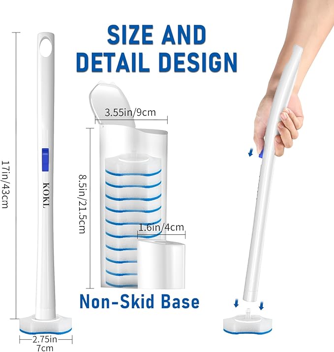 KOKL Disposable Toilet Brush, Toilet Bowl Cleaner Brush with 50PCS Toilet Brush Refills, Toilet Cleaner Refill Pads, Disposable Toilet Bowl Brush and Storage Caddy for Bathroom Cleaning(1-Set)-Ruum Studio Home