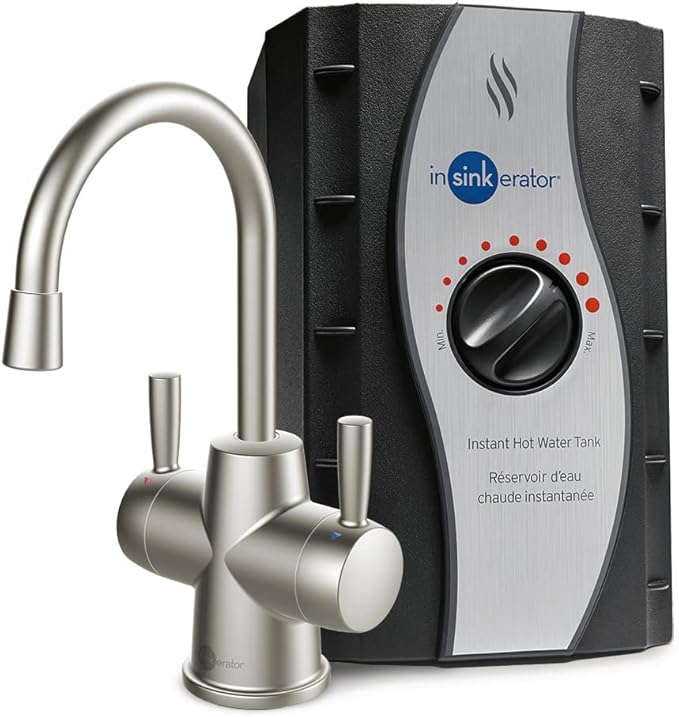 InSinkErator HOT250 Instant Hot and Cold Water Dispenser System, 2-Handle Drinking Water Faucet in Satin Nickel with 2/3-Gallon, Filter-Compatible, Stainless Steel Tank, HC250SN-SS-Ruum Studio Home