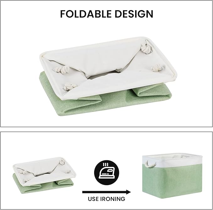 Bidtakay Baskets Fabric Closet Organizer Set of 2 Green Collapsible Storage Bins with Handles 16x12x12 in Large Decorative Tall Baskets for Shelves Nursery Baby Toys Storage Living Room Decor-Ruum Studio Home