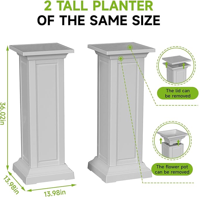 EFU 36'' Tall Planters Outdoor Set of 2 Resin Planter,Modern Design Garden Bed, Built-in Drainage,for Patio Backyard Weddings Events Home Decor,Crack-Resistant,All-Weather Durability(Ashen)-Ruum Studio Home