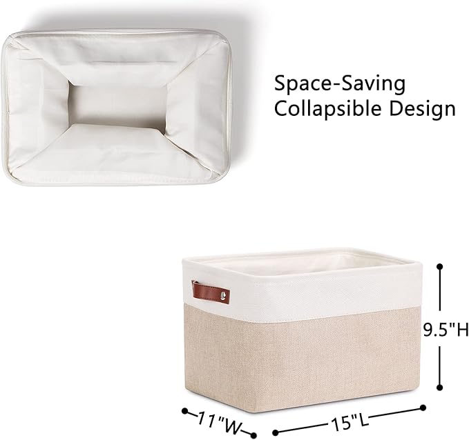 DULLEMELO Fabric Storage Bins, Storage Baskets for Organizing, Collapsible Rectangular Fabric Baskets for Shelves, Empty Gift Baskets (3-Pack Medium-15 inch X 11 inch X 9.5 inch , White&Khaki)-Ruum Studio Home