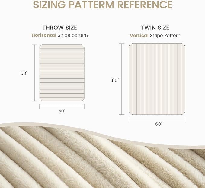 Cozy Bliss Faux Fur Throw Blanket for Couch, Cozy Warm Plush Striped Blanket for Sofa Bedroom Living Room,50 * 60 Inches Beige-Ruum Studio Home