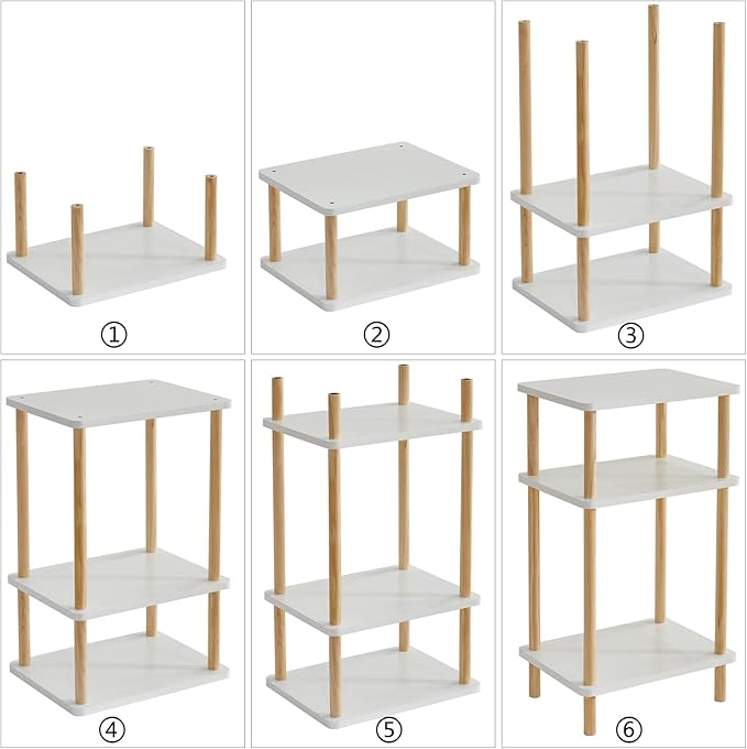 IBUYKE 3-Tier Side Table, Solid Wood Tall End Table with Storage Shelves, Nightstand Bedside Table for Living Room Bedroom Office, No-Tool Assembly, White UWST003W-Ruum Studio Home