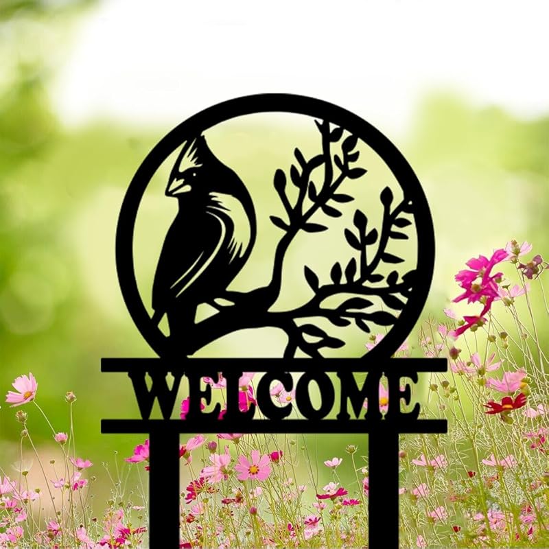 Personalized Name Garden Cardinal Metal Signs with Stake, Custom Family Name Yard Decor for Outdoor Outside, Cardinal Lawn Patio Stake Gardening Enthusiasts Grandmothers Gift-Ruum Studio Home