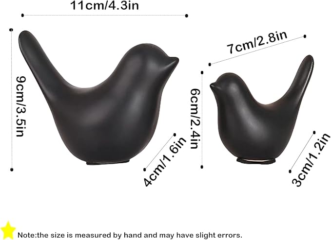 Small Animal Statues, Black Bird Figurines Home Decor, Modern Home Decorative, Ceramic Decor for Office Desktop, Bookshelf, Bedroom, Living Room, Cabinets, Coffee Table(Black 2 Pcs)-Ruum Studio Home