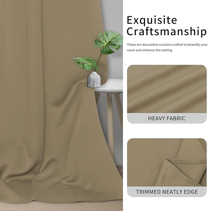 Easy-Going Blackout Curtains for Bedroom, Solid Thermal Insulated Grommet and Noise Reduction Window Drapes, Room Darkening Curtains for Living Room, 2 Panels(42x72 in, Tan)-Ruum Studio Home