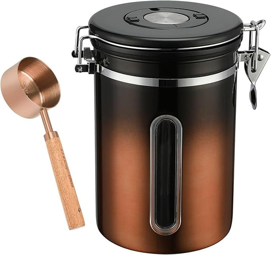 malmo Coffee Canister, Airtight Coffee Container with Date Tracker Lid, Stainless Steel Canister for Kitchen Food Storage (Black-Copper, 22oz with 1/4 Cup)-Ruum Studio Home