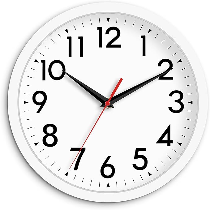 12 Inch Wall Clock Battery Operated Silent Non Ticking Analog Modern Decorative for Office Kitchen Outdoor Living Room Classroom Bedroom Bathroom School(White)-Ruum Studio Home
