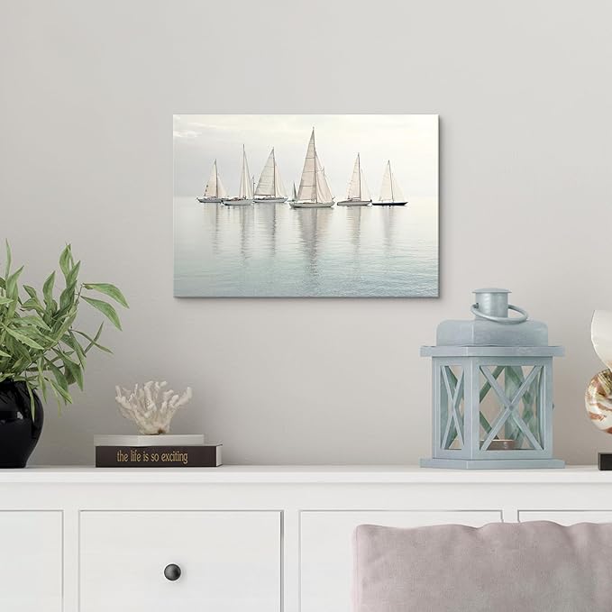 Nautical Sailing Picture Wall Art - Coastal Sailboat Canvas Ocean Ship Prints Sea Level Boat Painting Artwork for Bathroom-Ruum Studio Home