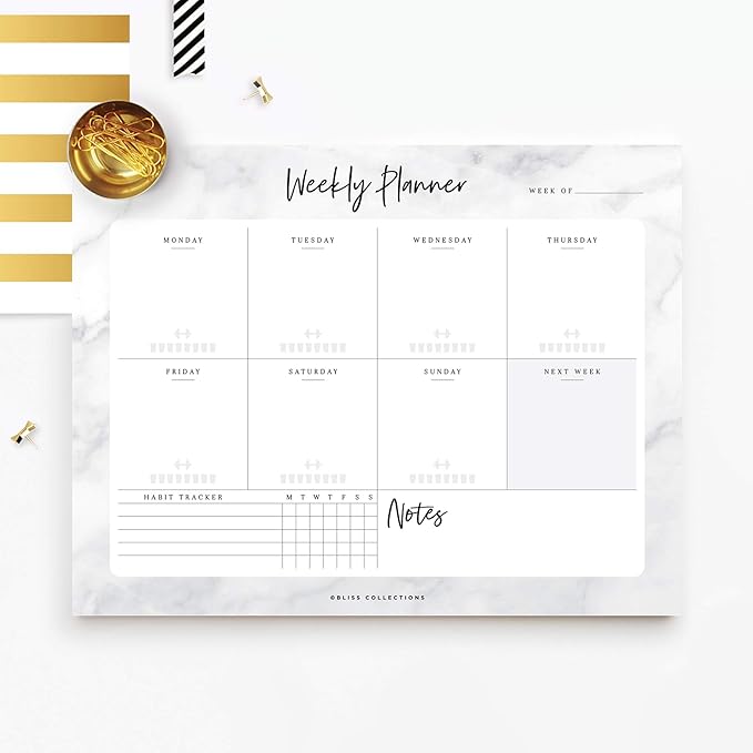 Bliss Collections Weekly Planning Pad, To Do List Notebook - Undated Tear-Off Sheets Notepad - Work Calendar, Organizer, Scheduler for Goals, Tasks - Marble, 8.5" x 11", 50 Sheets-Ruum Studio Home