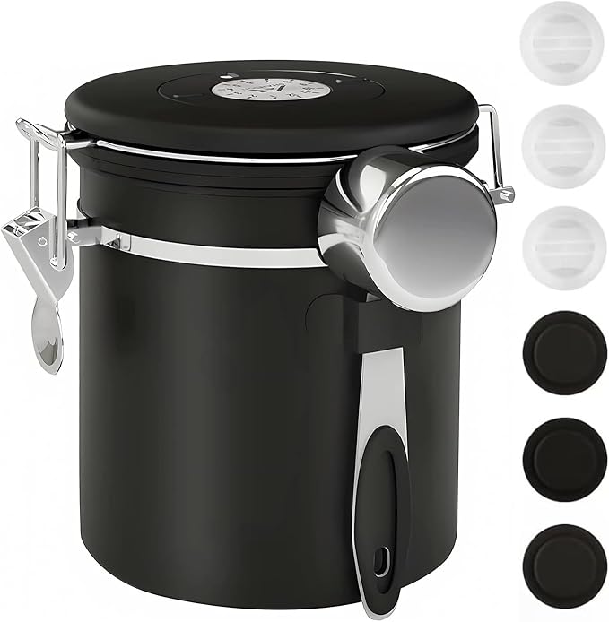 ShanSon Coffee Canister Airtight Coffee Container Stainless Steel Coffee Bean Storage Container with Scoop Coffee Canister for Beans Grounds Sugar Flour Tea Cereal,16OZ, Black-Ruum Studio Home
