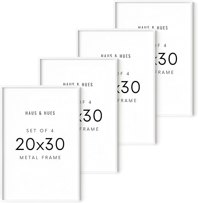 HAUS AND HUES 20x30 White Metal Picture Frames - Features Premium Aluminum, Vertical & Horizontal Hang, Shatterproof Plexiglass - Perfect for Home, Room, Office (20x30 in, White, Set of 4)-Ruum Studio Home