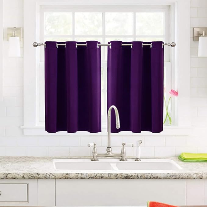 ChrisDowa Small Window Curtains for Kitchen and Bedroom - Grommet Short Thermal Insulated Room Darkening Curtains (2 Panels, Royal Purple, 52 x 36 Inch)-Ruum Studio Home