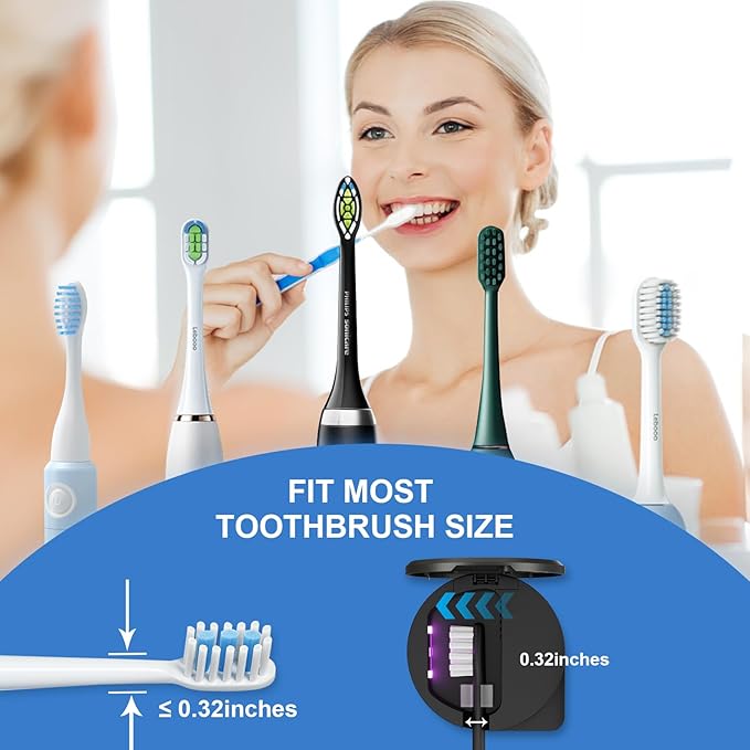 UV Toothbrush Sanitizer Holder, Toothbrush Sanitizer and Holder Cover Caps with Fan Drying, Rechargeable Portable Toothbrush Cleaner Case Fits Most Electric and Manual Toothbrushes (Black)-Ruum Studio Home