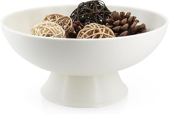 White Pedestal Decorative Bowl - 8" Minimalist Decorative Fruit Bowl for Kitchen Counter, Entryway,Multi-Purpose Centerpiece bowl for Bread, Snacks, Candy, Perfect for Housewarming &Wedding Gift-Ruum Studio Home