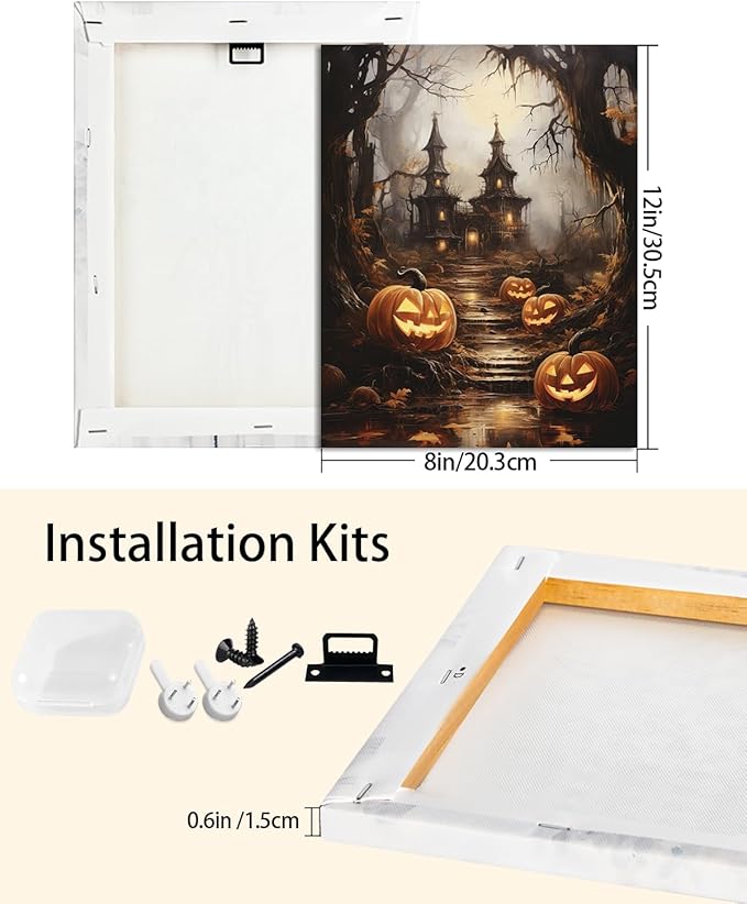 AbcCustomize Halloween Canvas Wall Art - Spooky Haunted House & Eerie Pumpkins Poster, Gothic Fall Decorations for Home, Vintage Halloween Decor Indoor for Living Room, Bedroom & Party-Ruum Studio Home