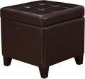 Adeco Bonded Leather Square Tufted Footstool, 18", Brown Storage Ottomans,-Ruum Studio Home