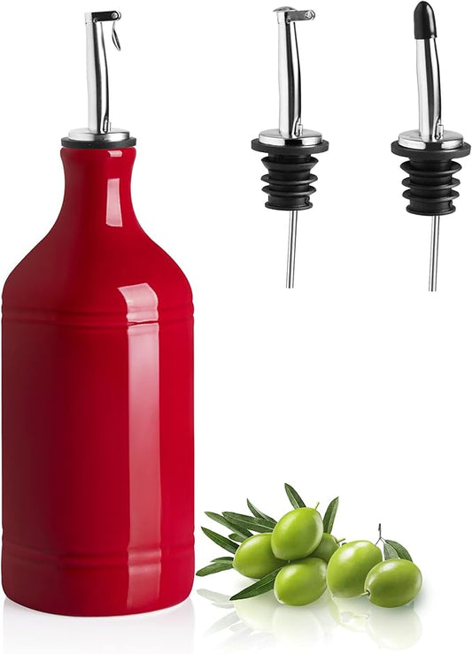 Sweejar Ceramic Olive Oil Dispenser Bottle, Opaque Oil Cruet Protects Oil to Reduce Oxidation, Suitable for Storage Oil, Vinegar, Coffee Syrups & Other Liquids, Pack of 1, 15.5 Fl Oz (Red)-Ruum Studio Home
