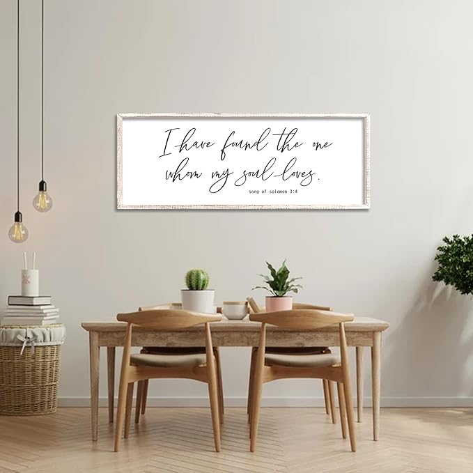 I Have Found The One Whom My Soul Loves Sign Wall Art Decor 40"x15" Modren Master Bedroom Above Bed Wood Framed Song of Solomon 3:4 Large Living Room Bible Verse Wall Hanging (White)-Ruum Studio Home