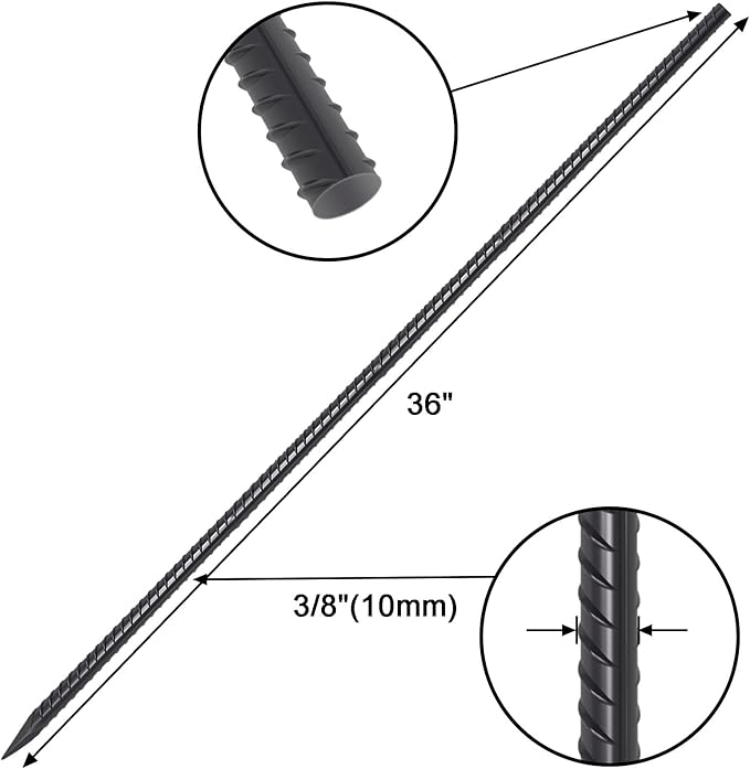 VVOKGO RebarStakes 36 Inch Ground Rebar Stakes (8 pcs), Heavy Duty Hook Ground Anchors, Steel Plant Support Garden Stake with Chisel Point end Black Plastic Spraying for Anti-Rust-Ruum Studio Home