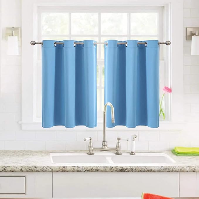ChrisDowa Small Window Curtains for Kitchen and Bedroom - Grommet Short Thermal Insulated Room Darkening Curtains (2 Panels, Sky Blue, 42 x 36 Inch)-Ruum Studio Home