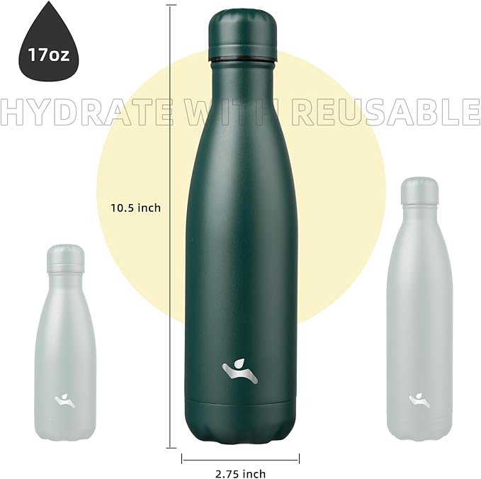 Insulated Water Bottles,17 oz Double Wall Stainless Steel Vacumm Metal Flask for Sports Travel,Army Green-Ruum Studio Home