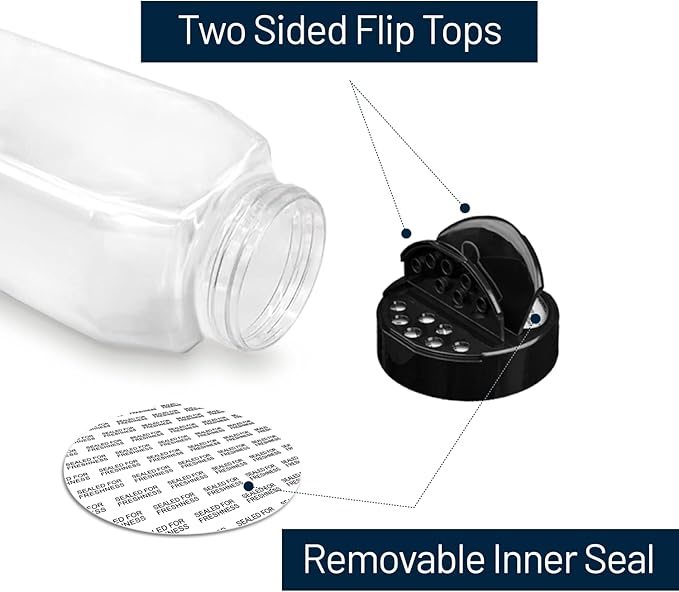 ROYALHOUSE 6 PACK 32 Oz with Black Cap, Plastic Spice Jars Bottles Containers, Perfect for Storing Spice, Herbs and Powders, Lined Cap, Safe Plastic, PET, BPA free, Made in the USA-Ruum Studio Home