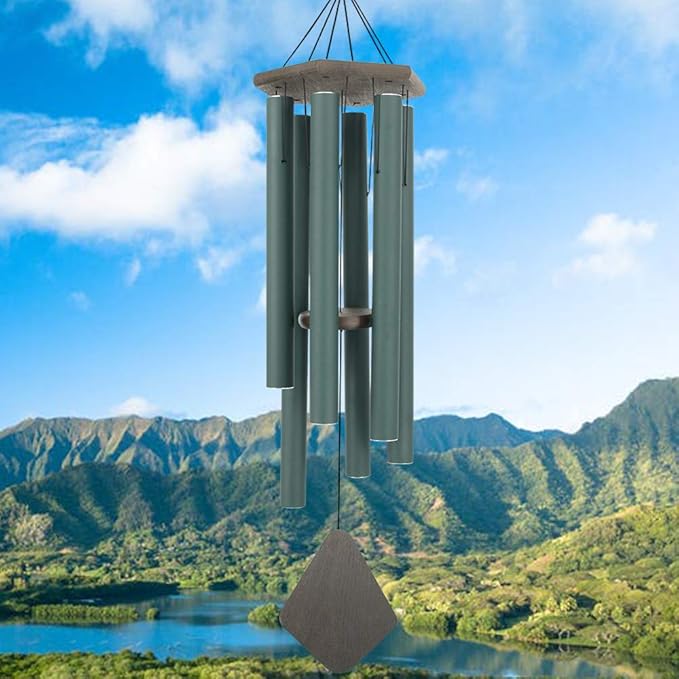 Wind Chimes Outdoor Large Deep Tone, 44 Inches Sympathy Wind Chimes Tuned Soothing Melody, Memorial Wind-Chime with 6 Heavy Tubes for Outside Decoration, Garden/Yard. Green-Ruum Studio Home