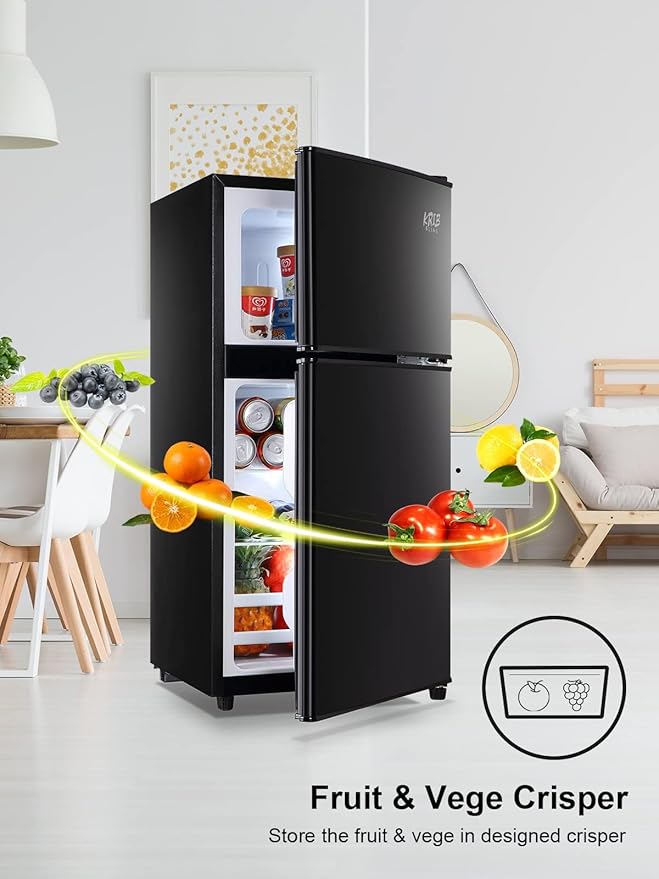 3.5 Cu.Ft Refrigerator 2 Door 7 Level Adjustable Thermostat Control Top-Freezer Refrigerator Lock Fresh Energy Saving Black (KB03-FLS-80-BLACK)-Ruum Studio Home