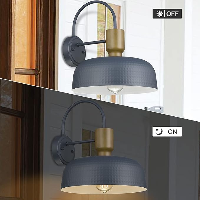Outdoor Barn Light Gooseneck Barn Light, Farmhouse Exterior Wall Mount Light Vintage Wall Lighting Fixture Industrial Sconce Lantern for Porch, Entryway, Garage, Blue, 1 Pack-Ruum Studio Home